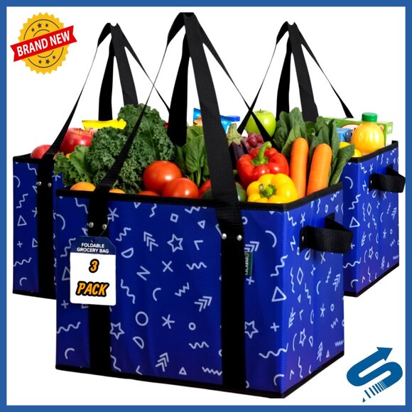 Heavy Duty Foldable Tote Bags Large Reusable Shopping Grocery Totes 3 Pack